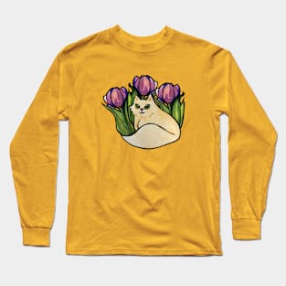 Kitty Cat Tulips Long Sleeve T-Shirt